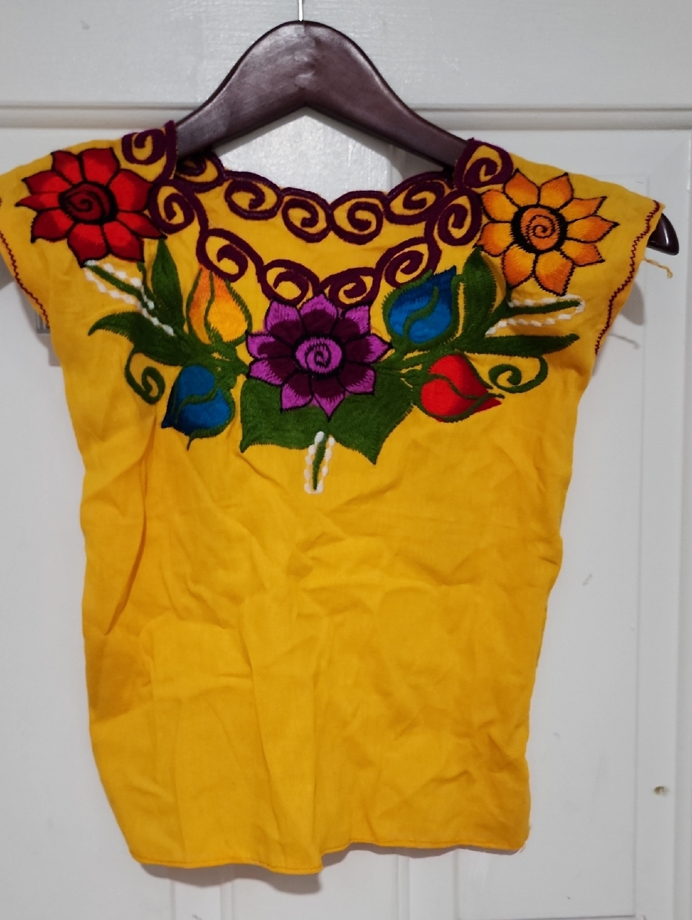 Hand-Embroidered Yellow Floral Women's Top